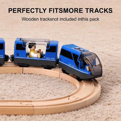Miniatura 5 de TOPLIVING Tren motorizado para pista de madera, tren eléctrico con conexión magnética, trenes locomotoras a pilas para niños pequeños, compatible