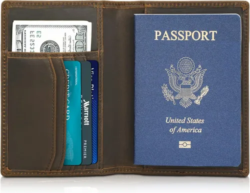 Miniatura 7 de Cartera de viaje para pasaporte para hombre, funda de pasaporte de cuero, con bloqueo Rfid, soporte para pasaporte para parejas, para 2, Porta