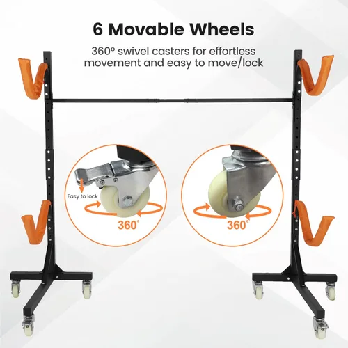 Miniatura 5 de Estante de almacenamiento independiente para kayak, estantes ajustables para kayak al aire libre con 4 ruedas bloqueables, soportes de kayak