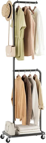 Perchero pequeño con ruedas, perchero portátil de 71 pulgadas con estante inferior de metal, perchero con barra para colgar, perchero resistente