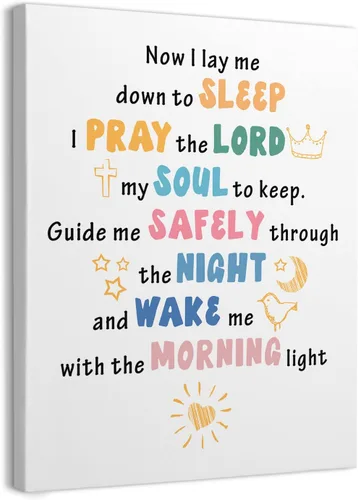 Bedtime Prayer Now I Lay Me Down to Sleep - Lienzo enmarcado para decoración de pared de 11 x 14 pulgadas, decoración de pared para iglesia, escuela