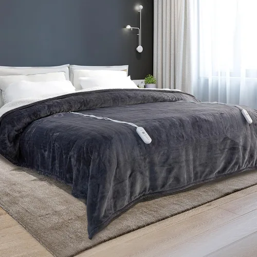 Manta eléctrica tamaño King – Manta térmica con doble control, 5 niveles de calefacción, 10 horas de apagado automático, manta de calentamiento de