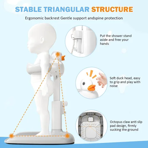 Miniatura 4 de Soporte de ducha de bebé de altura ajustable con base antideslizante, soporte de pie para ducha de baño, ayudante de baño portátil