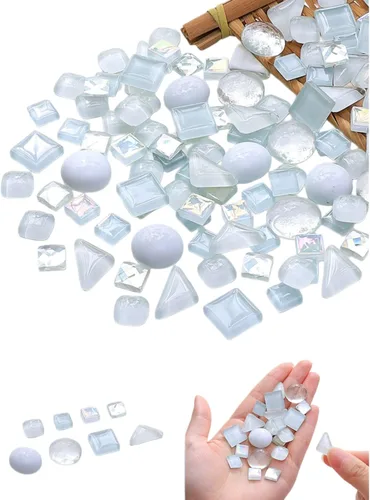 Miniatura 15 de 500g Azulejos de Mosaico de Cristal Irregular de Colores Mixtos, Pequeños Azulejos de Mosaico para Manualidades DIY para Niños, Artesanía de Cristal