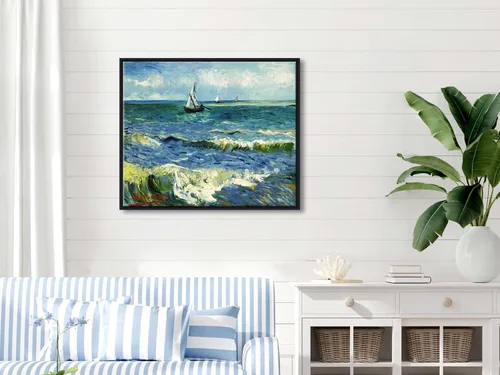 Miniatura 2 de Wieco Art Arte enmarcado negro paisaje marino en Saintes Maries por Vincent Van Gogh pinturas al óleo Reproducción modernas impresiones en lienzo