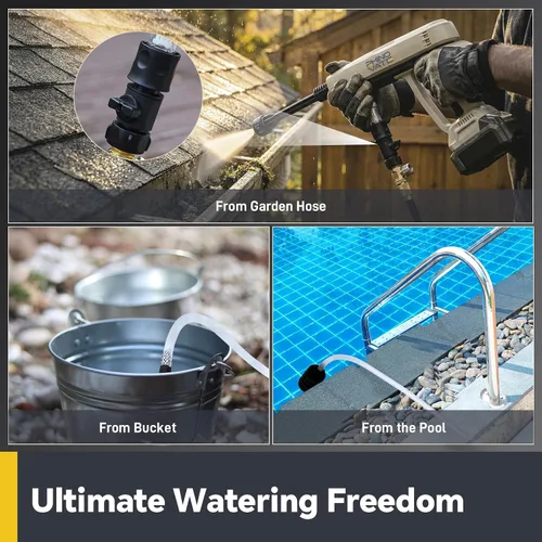 Miniatura 5 de Lavadora a Presión Inalámbrica, 1280 PSI Lavadora de Potencia Portátil, Alimentada por Batería de 4.0Ah con Fuente de Agua Dual, Boquilla 6-en-1