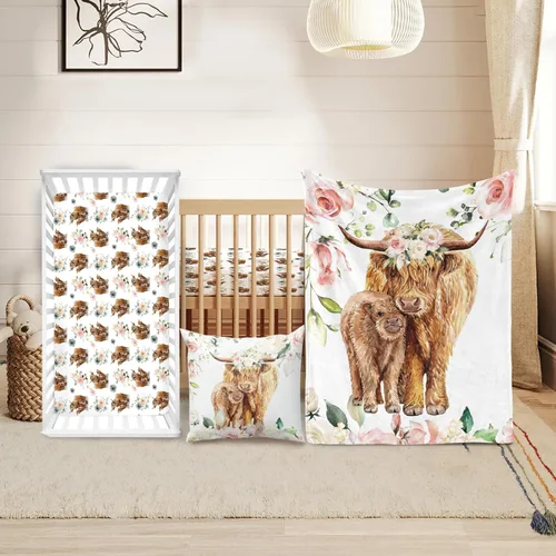 Miniatura 30 de Juego de ropa de cuna personalizado Duckbe - Diseño de oso con nombre personalizado para guardería de bebé, juego de 3 piezas - Manta suave