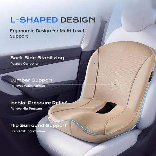 Miniatura 2 de Coverado Cojín de asiento de automóvil y almohada de apoyo lumbar, de una pieza, de piel de napa, espuma viscoelástica, ergonómico, para el dolor