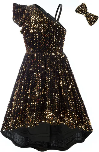 GRACE KARIN Vestido de lentejuelas de un hombro para niñas, vestido de fiesta alto y bajo para 5-14 años