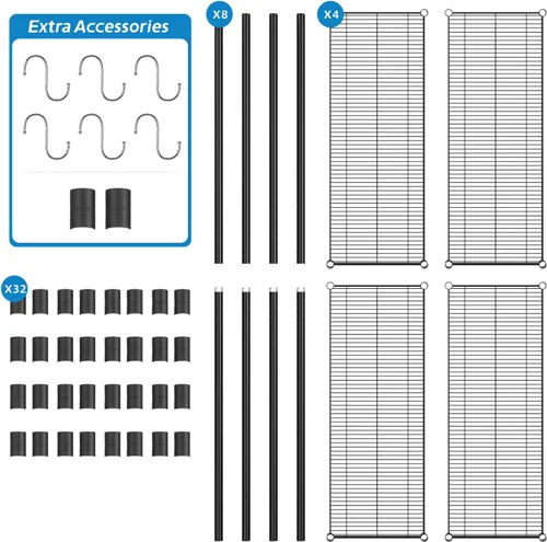 Miniatura 5 de Guan River - Estantería de alambre resistente con 4 estantes, color negro, 48 pulgadas de largo x 18 pulgadas de ancho x 62 pulgadas de alto