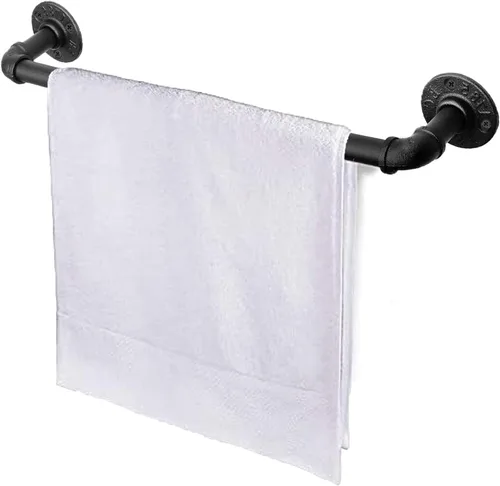 Soporte de Toallas de Tubo Industrial, Barra de Toallas, Soporte de Toallas de Baño Rústico de Granja para Pared, Resistente (Negro, 45.72 cm)