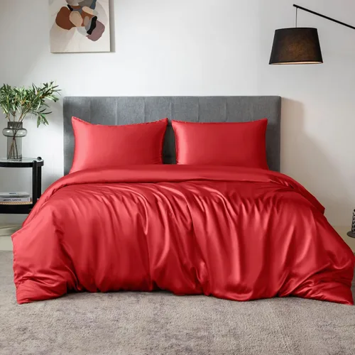 Miniatura 9 de TXHSILK - Sábanas 100% de seda, seda 7A+, 3 piezas, transpirables, suaves, 1 funda de edredón, 2 fundas de almohada con cremallera oculta