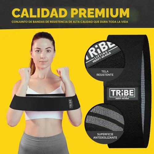 Miniatura 6 de Tribe Lifting Bandas de resistencia para entrenar – Paquete de 3 bandas de entrenamiento de tela para mujeres y hombres – Bandas de glúteos para Gris