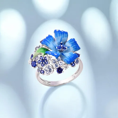 Miniatura 4 de Santuzza Anillo de Plata de Ley 925 con Flores Esmaltadas para Mujeres