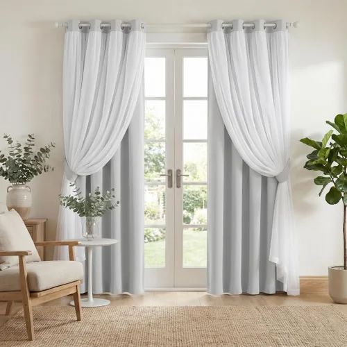 Miniatura 12 de PONY DANCE Cortinas Opacas con Superposición de Gasa, Cortinas de Doble Capa con Aislamiento Térmico Mix & Match para Oscurecer Habitaciones