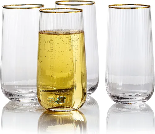 Lysenn Juego de 4 copas de vino sin tallo, copas sopladas a mano de primera calidad para vino burbujeante y champán, elegantes copas de champán con