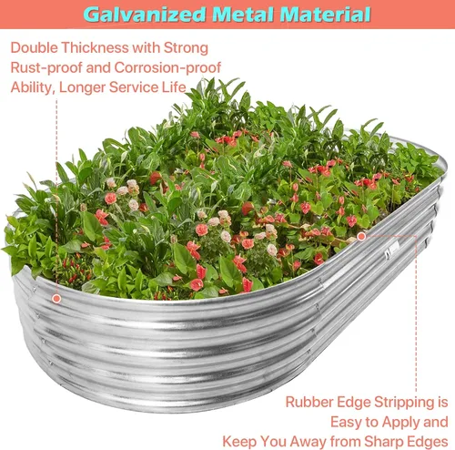 Miniatura 5 de HKLGorg Cama de jardín elevada galvanizada, caja de metal galvanizado de 6 x 3 x 1 pies, macetero ovalado grande elevado para flores, verduras