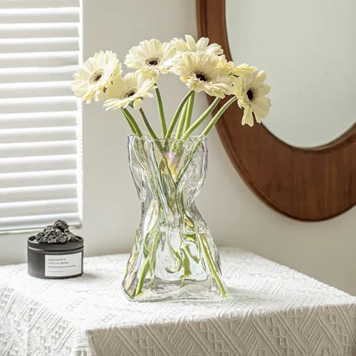Miniatura 8 de FOWSEEK Florero pequeño de vidrio de 6 pulgadas, floreros transparentes irregulares para centro de mesa de escritorio interior, jarrón decorativo