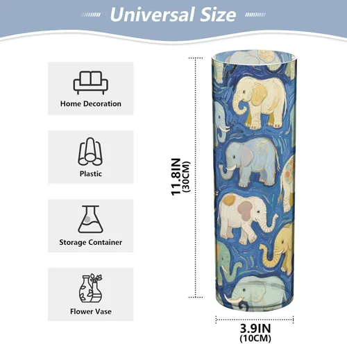Miniatura 2 de Jarrón de plástico de pintura artística de elefante azul, 11.8 x 3.9 pulgadas, portavelas flotante decorativo para huracanes, moderno, comedor