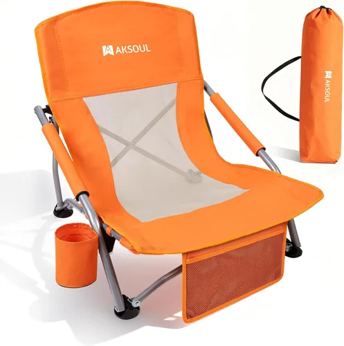 Miniatura 8 de AKSOUL Silla de playa plegable para adultos: sillas de respaldo bajo/alto con bolsa de transporte - Silla de asiento extra ancha con cómoda almohada