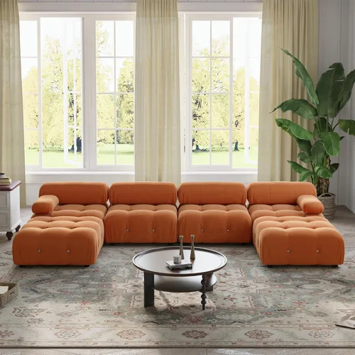 Miniatura 17 de WJShome Sofá modular modular de 103.95 pulgadas, sofá convertible de terciopelo de 3 plazas minimalista para sala de estar, sofá moderno y grande