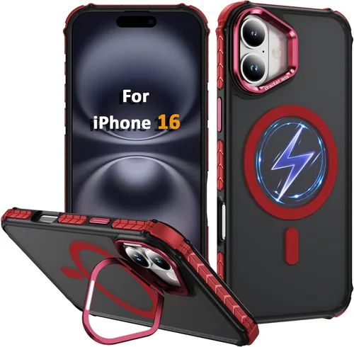 Miniatura 51 de i Phone 13 - Funda para iPhone 14, compatible con carga inalámbrica MagSafe, resistente, a prueba de golpes, soporte ajustable, color rojo mate