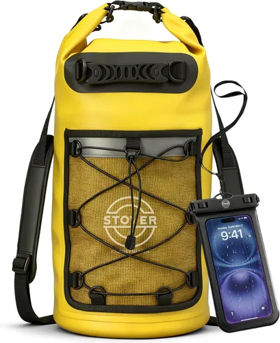STOVER 5/10/25/30/40/55L Waterproof Dry Bag- Roll-Top Backpack w/Phone Case- Kayaking, Hiking, Camping, Boating- Men/Women 25L Amarillo (con funda