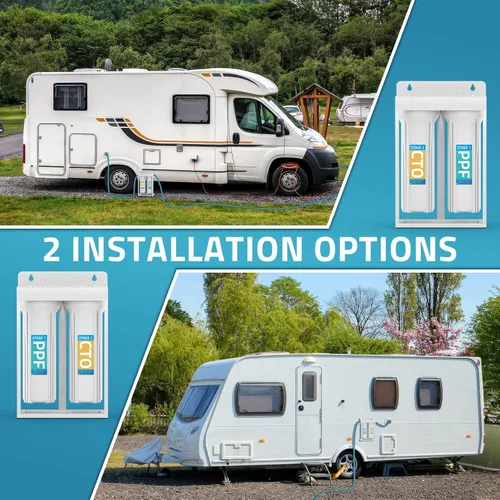 Miniatura 7 de PAULINN Sistema de Filtros de Agua Dobles Externos para RV, Filtro de Agua para Caravana Libre de Plomo y BPA con Accesorios de Latón y Soporte