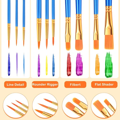 Miniatura 5 de Juego de pinceles de pintura acrílica ESRICH, 20 paquetes / 200 piezas de pinceles de pelo de nylon, juego de pinceles de pintura adecuado para Azul