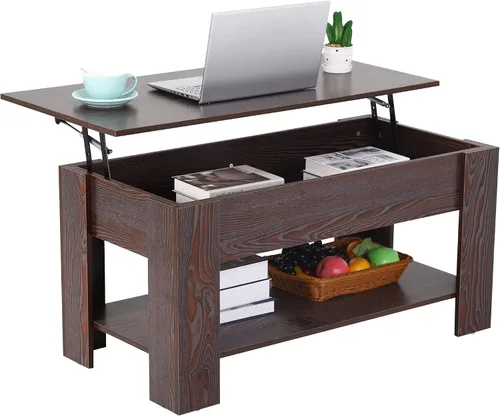 Miniatura 8 de Mesa de centro elevable con compartimento oculto y almacenamiento, mesas de centro elevables de madera moderna para sala de estar y sala