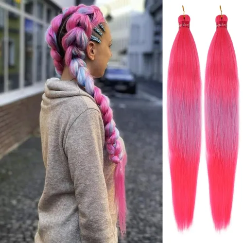 Miniatura 9 de Cabello trenzado negro preestirado, 2 paquetes de extensiones de cabello de trenzas de caja de 26 pulgadas, pelo sintético preestirado trenzado