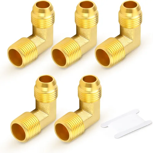 Miniatura 28 de GASHER Adaptador de codo de montaje de tubo de latón de 1/2 pulgada flare x 1/2 pulgada NPT macho Pipe