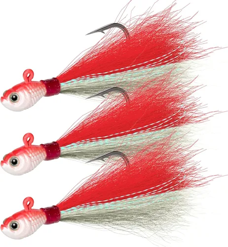 Miniatura 12 de Dr.Fish Paquete de 3 señuelos de cola de cubo para el cabello, señuelos de agua salada y dulce para pesca de surf, pesca, blanco, rojo, Chartreuse