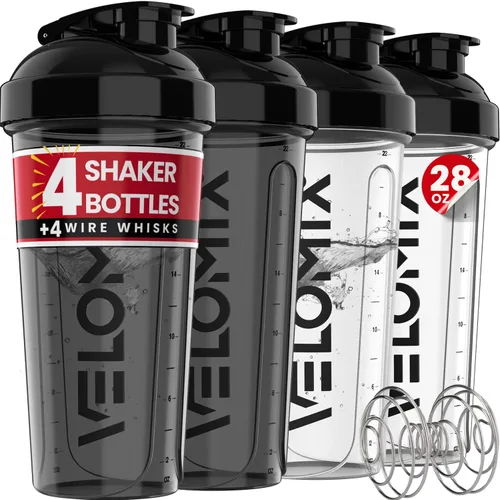 Miniatura 8 de VELOMIX -4 Pack- 28 oz Protein Shaker Bottles for Protein Mixes - 4x Wire Whisk Leak Proof Shaker Cups for Protein Shakes Stackable Protein