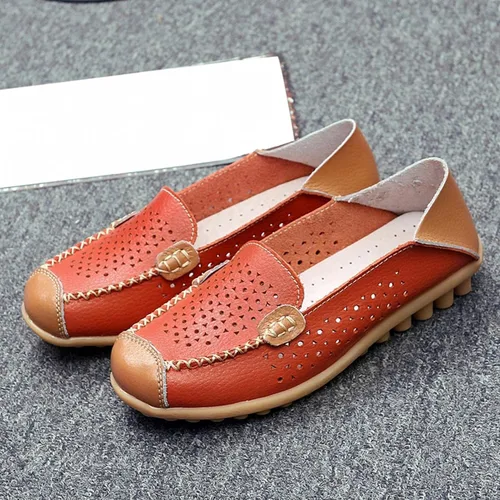 Miniatura 4 de Zapatos deportivos de moda para mujer, mocasines casuales de cuero con estampado floral, puntera redonda, huecos, tacón bajo, mocasines ligeros