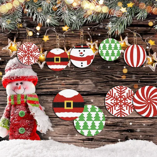 Miniatura 6 de Kit de llavero de diamante de Navidad DIY, 12 piezas, llavero de arte de Navidad, adorno colgante de diamante 5D, decoración artesanal
