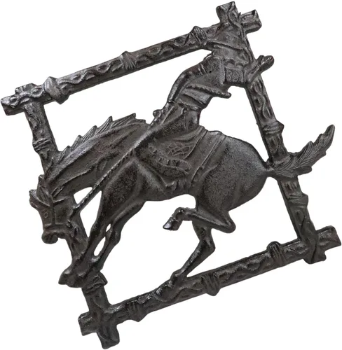 Ebros Gift Hierro fundido, vintage, occidental, rústico, bronce, rodeo, vaquero, equitación, semental, caballo, salvamanteles, decoración del hogar