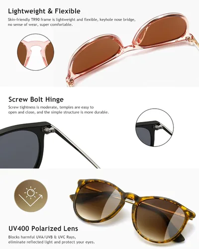 Miniatura 4 de SUNGAIT Gafas de sol redondas vintage para mujeres y hombres, estilo clásico retro