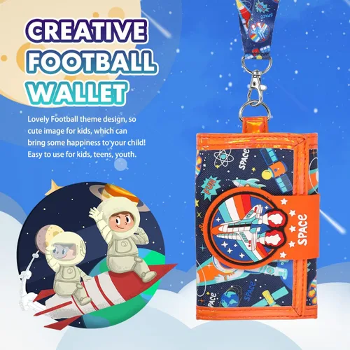 Miniatura 4 de YOYTOO Billetera para niños de 4 a 18 años de edad, triple pliegue, billeteras de lona para niños, novedosas carteras, regalos para niños, Space