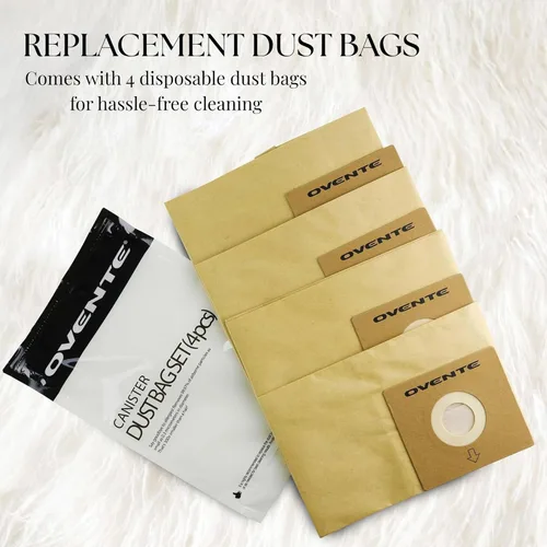 Miniatura 5 de OVENTE Bolsas de repuesto para polvo + 1 filtro para ST1600B, bolsa de limpieza desechable (paquete de 4) compatible con Zing Canister Vacuum