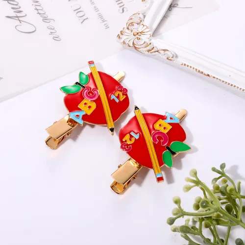 Miniatura 4 de ANGLESJELL Pinzas para el cabello para mujer – Lindas horquillas de lápiz de manzana – Pasadores de pelo para profesores de amor de cristal FRI-YAY