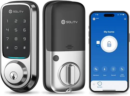 Solity Cerradura digital inteligente sin concentrador, diseñada en Corea, entrada sin llave, Wi-Fi, control remoto, teclado de pantalla táctil,