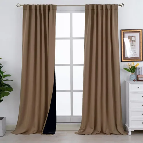 Miniatura 126 de BGment Cortinas 100% opacas beige de 63 pulgadas de largo con forro aislante térmico, bolsillo para varilla y lengüeta trasera de doble capa