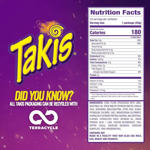 Miniatura 2 de Takis Blue Heat Mini - Paquete múltiple de 25 unidades / 1.23 onzas, tamaño bocado, sabor a chile picante, chips de tortilla enrollados