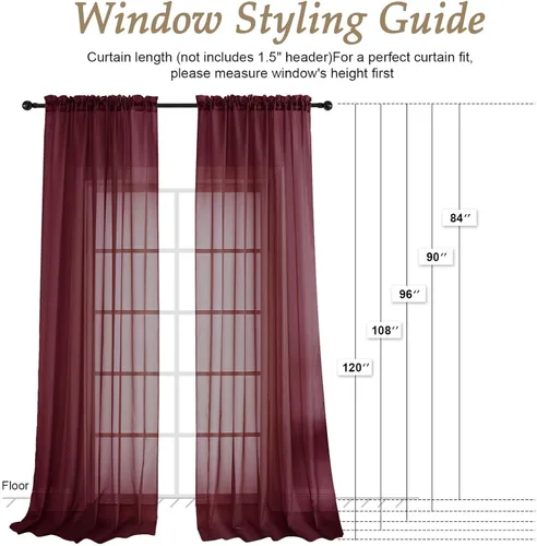 Miniatura 96 de OVZME Cortinas traslúcidas, ligeras, suaves, para estudio, sala de estar y dormitorio, juego de 2 paneles, 42 pulgadas de ancho x 84 pulgadas