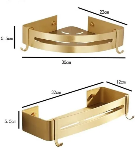 Miniatura 4 de Estante esquinero de baño, estante de baño montado en la pared, estante de ducha de baño de aluminio dorado cepillado, soporte para champú de baño