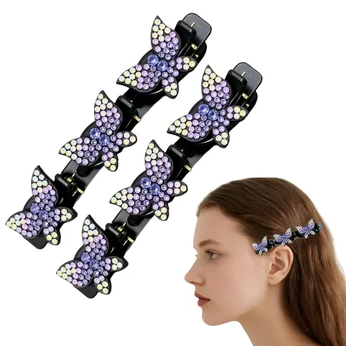 Miniatura 20 de Pinzas de pelo trenzadas con piedra de cristal brillante, pinza para el cabello para mujer, pinzas de pelo corto con pico de pato, clip de pelo
