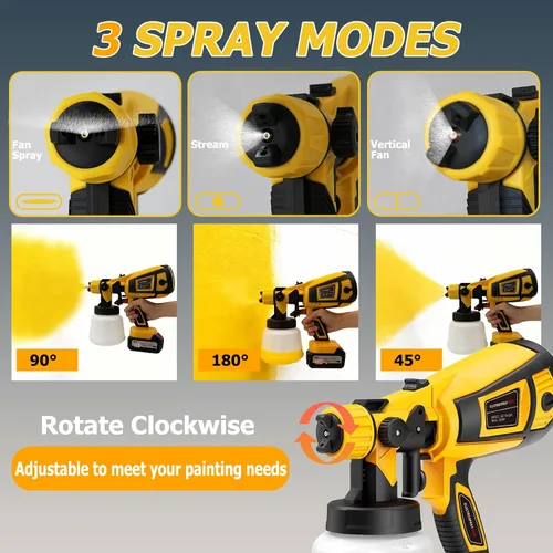Miniatura 3 de Pulverizador de pintura inalámbrico, pistola de pulverización eléctrica con 2 baterías de 4000 mAh 21 V, 6 boquillas y perilla de ancho