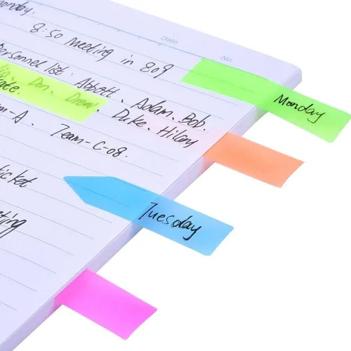 Miniatura 4 de iMagitek 3 hojas de índice de neón, marcadores de página, notas adhesivas con caja, tiras translúcidas de papelería, 300 piezas