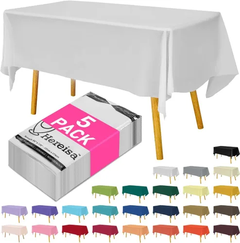Miniatura 22 de Paquete de 3 manteles de plástico desechables de 54 x 108 pulgadas, manteles de color blanco hueso, manteles de fiesta nupcial para fiestas